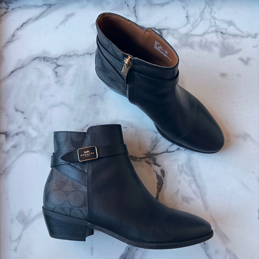 Coach Dean Leather Signature Canvas Ankle Booties Size 8